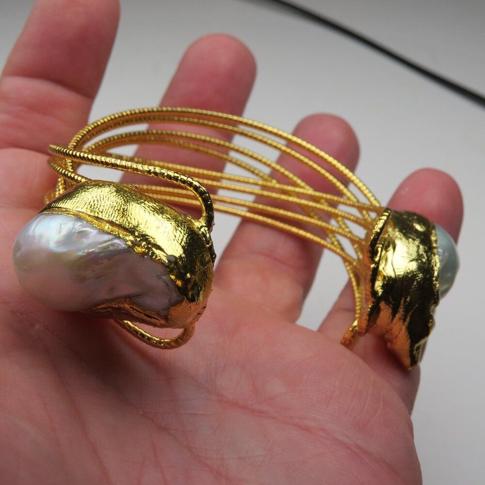 $400 24k Plated Fresh Water Pearl Hand crafted Bangle